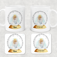Load image into Gallery viewer, Snowglobe Guardian Angel Personalised Christmas Mug and Coaster Set
