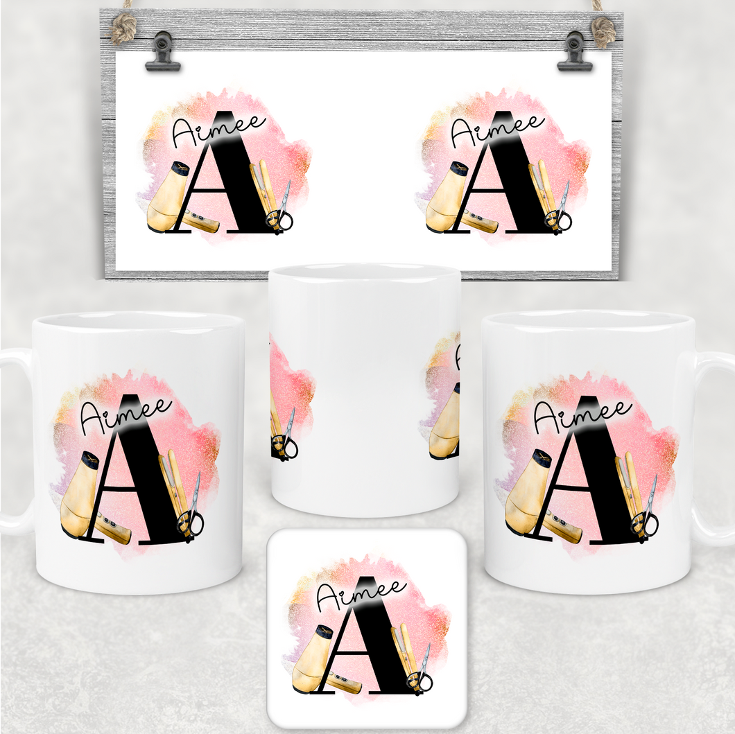 Hairdresser Alphabet Personalised Mug & Coaster