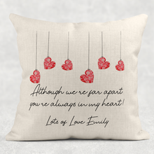 Load image into Gallery viewer, Hanging Hearts Long Distance Personalised Valentine&#39;s Day Cushion
