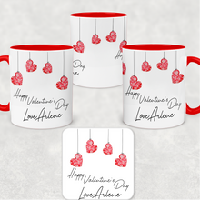 Load image into Gallery viewer, Hanging Hearts Red Valentine&#39;s Day Personalised Mug and Coaster Set
