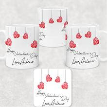 Load image into Gallery viewer, Hanging Hearts Valentine&#39;s Day Personalised Mug and Coaster Set
