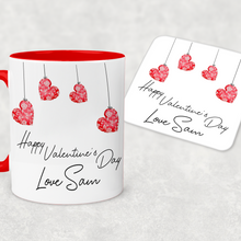 Load image into Gallery viewer, Hanging Hearts Red Valentine&#39;s Day Personalised Mug and Coaster Set
