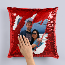 Load image into Gallery viewer, Heart Photo Mermaid Sequin Valentine&#39;s Day / Mother&#39;s Day Cushion -  - Molly Dolly Crafts
