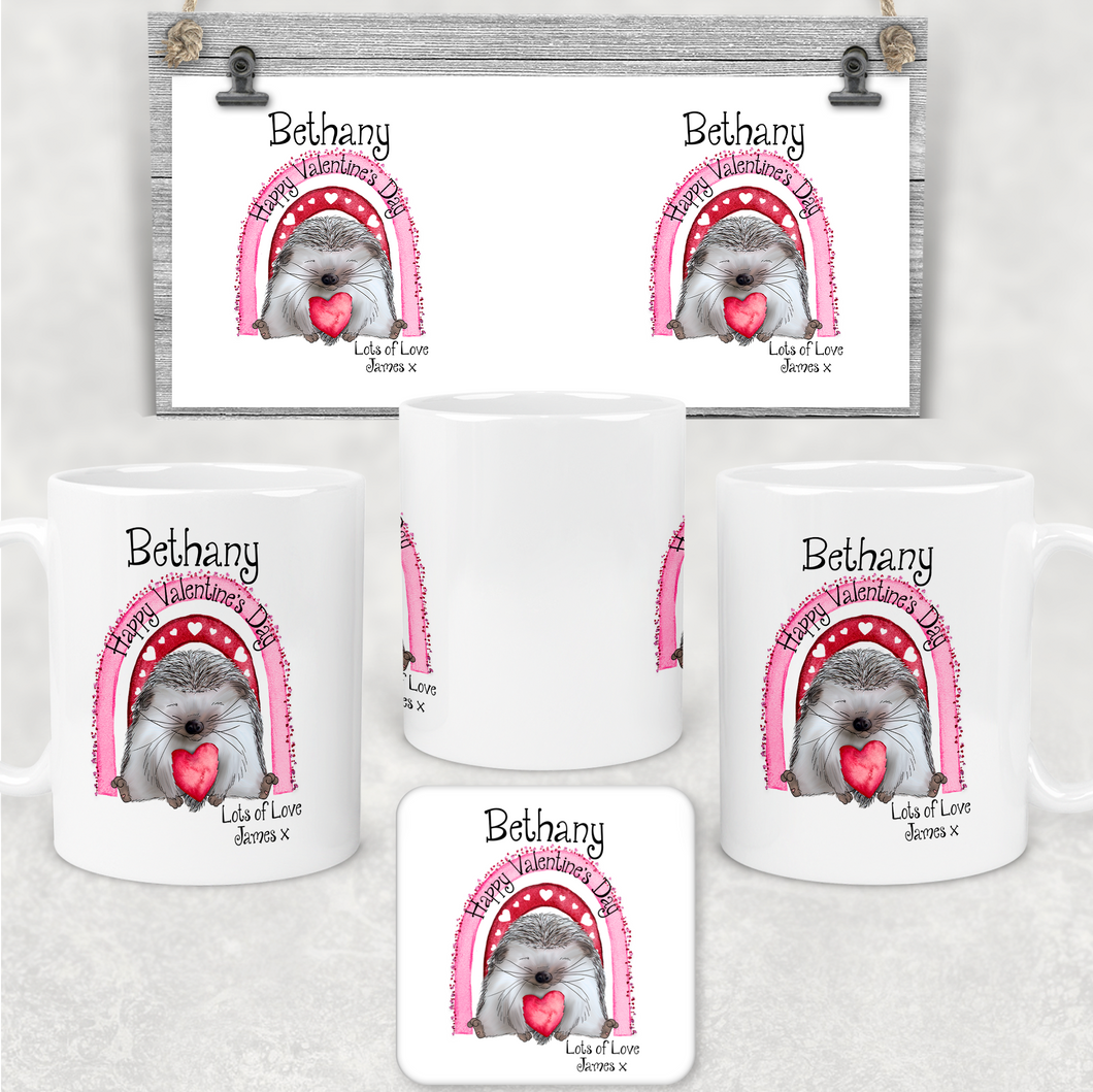 Hedgehug Valentine's Day Personalised Mug and Coaster Set