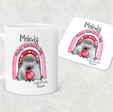Load image into Gallery viewer, Hedgehug Valentine&#39;s Day Personalised Mug and Coaster Set
