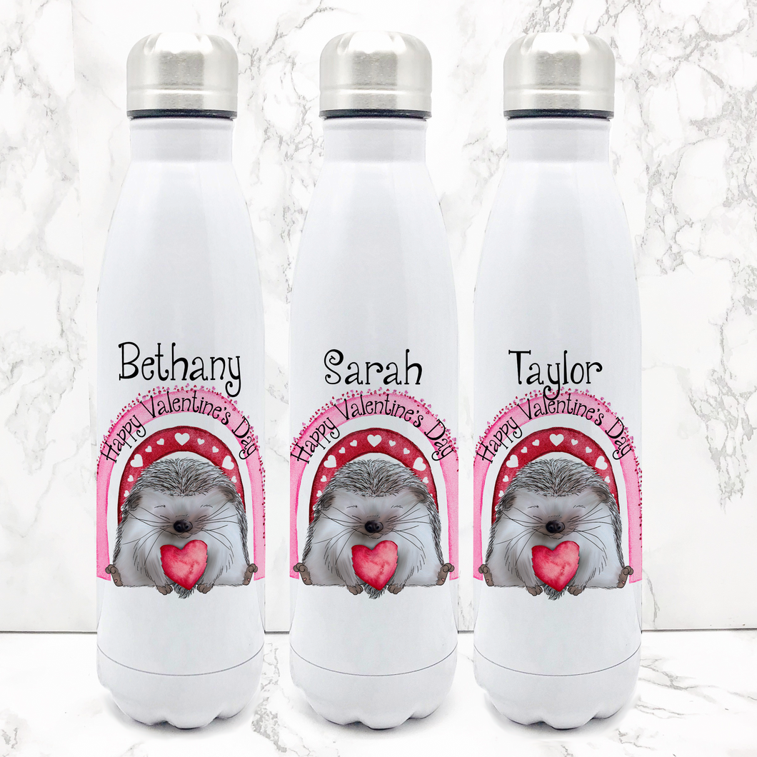 Hedge Hug Valentine's Day Personalised Travel Flask Water Bottle 500ml