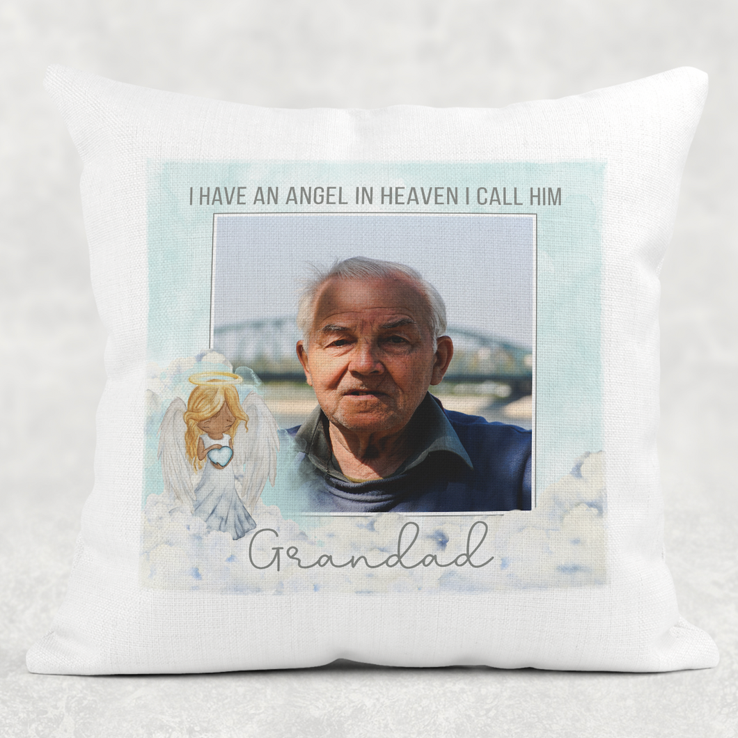 I Have an Angel in Heaven Memorial Photo Cushion Cover Linen White Canvas