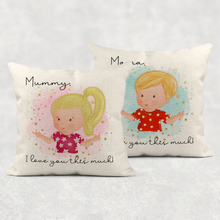 Load image into Gallery viewer, Mummy I Love You This Much Mother&#39;s Day Cushion Linen White Canvas
