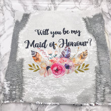 Load image into Gallery viewer, Will you be my Bridesmaid, Maid of Honour, Flower Girl Sequin Reveal Hidden Message Wedding Cushion -  - Molly Dolly Crafts

