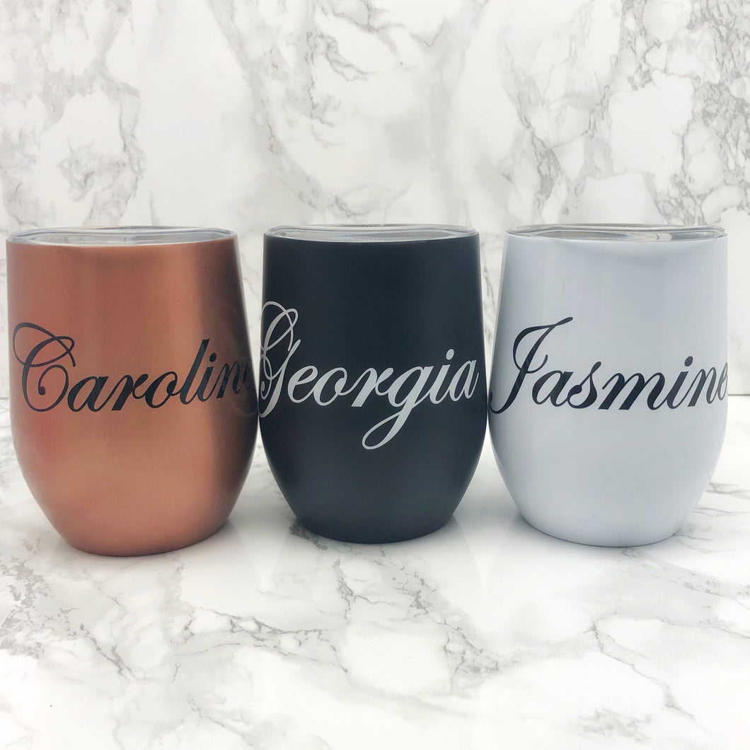 Personalised 400ml Stemless Wine Tumbler available in Black, White and Rose Gold - Bottles - Molly Dolly Crafts
