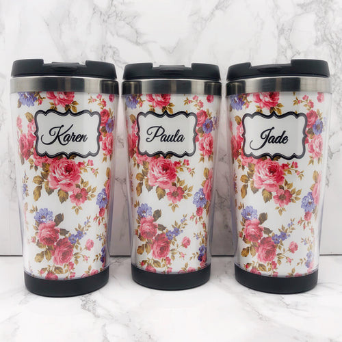 Floral 420ml Travel Mug with Option to Personalise - Travel Mug - Molly Dolly Crafts