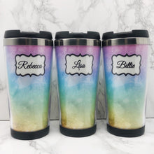 Load image into Gallery viewer, Rainbow Watercolour 420ml Travel Mug with Option to Personalise - Travel Mug - Molly Dolly Crafts
