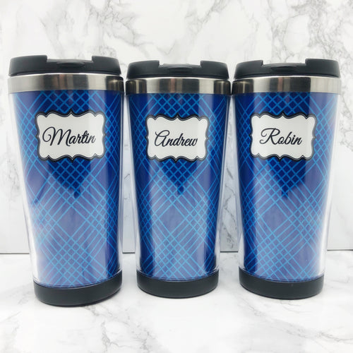 Blue Line 420ml Travel Mug with Option to Personalise | Personalised Travel Mug - Travel Mug - Molly Dolly Crafts
