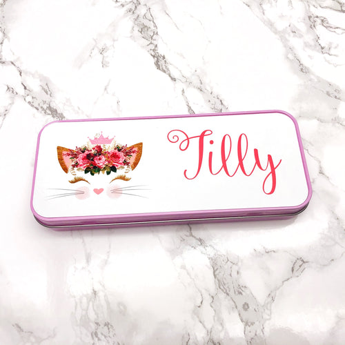 Personalised Printed Cat School Pencil Tin - Pencil Case - Molly Dolly Crafts