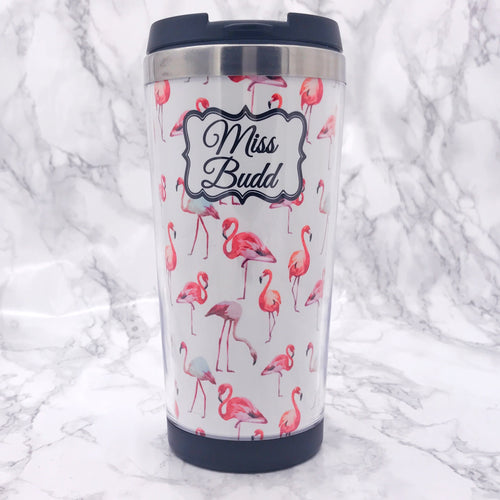 Flamingo 420ml Travel Mug with Option to Personalise - Travel Mug - Molly Dolly Crafts