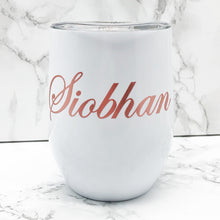 Load image into Gallery viewer, Personalised 400ml Stemless Wine Tumbler available in Black, White and Rose Gold

