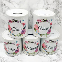 Load image into Gallery viewer, Personalised Floral Wreath Money Pot
