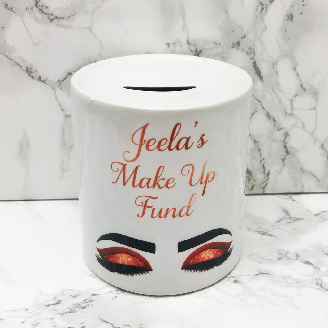 Personalise Make Up Fund Money Pot | Rose Gold Eyes