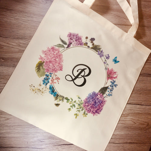 Initial Floral Wreath Tote Bag - Tote Bag - Molly Dolly Crafts