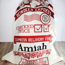 Load image into Gallery viewer, Reindeer Express Personalised Christmas Sack - Christmas - Molly Dolly Crafts
