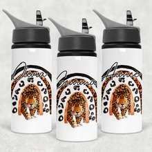 Load image into Gallery viewer, Leopard Rainbow Personalised Aluminium Straw Water Bottle 650ml
