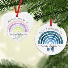Load image into Gallery viewer, Rainbow Watercolour Personalised Ceramic Round or Heart Christmas Bauble
