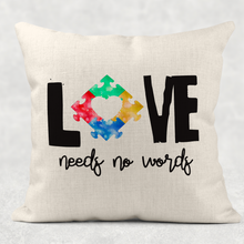 Load image into Gallery viewer, Autism Love Needs No Words Jigsaw Cushion
