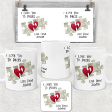 Load image into Gallery viewer, Love You To Pieces Jigsaw Valentine&#39;s Day Personalised Mug and Coaster Set
