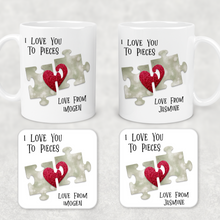 Load image into Gallery viewer, Love You To Pieces Jigsaw Valentine&#39;s Day Personalised Mug and Coaster Set

