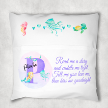 Load image into Gallery viewer, Mermaid Alphabet Personalised Pocket Book Cushion Cover White Canvas
