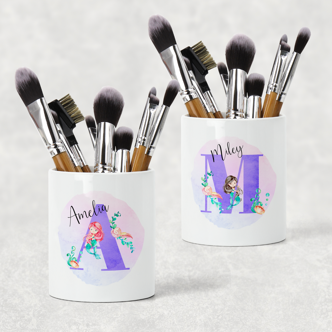 Mermaid Initial Personalised Pencil Caddy / Make Up Brush Holder