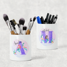 Load image into Gallery viewer, Mermaid Initial Personalised Pencil Caddy / Make Up Brush Holder
