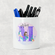 Load image into Gallery viewer, Mermaid Initial Personalised Pencil Caddy / Make Up Brush Holder
