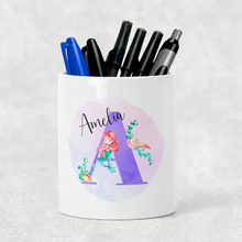 Load image into Gallery viewer, Mermaid Initial Personalised Pencil Caddy / Make Up Brush Holder
