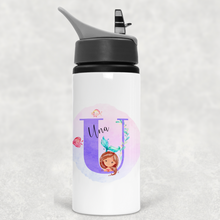 Load image into Gallery viewer, Mermaid Alphabet Personalised Aluminium Straw Water Bottle 650ml
