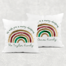 Load image into Gallery viewer, Festive Rainbow Personalised Cushion Cover Linen White Canvas
