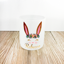 Load image into Gallery viewer, Personalised Bunny Money Pot | Brown Ears &amp; Lavender/Peach Flowers - Money Bank - Molly Dolly Crafts
