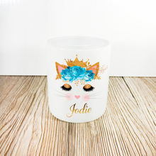 Load image into Gallery viewer, Personalised Kitty Money Pot | Blue &amp; Gold Flowers - Money Bank - Molly Dolly Crafts
