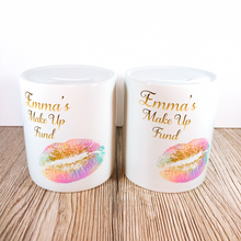 Load image into Gallery viewer, Personalised Make Up Fund Money Pot | Multicoloured Lips - Money Bank - Molly Dolly Crafts
