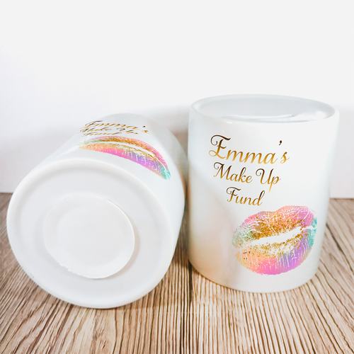 Personalised Make Up Fund Money Pot | Multicoloured Lips - Money Bank - Molly Dolly Crafts