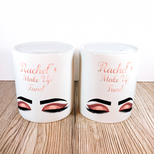 Load image into Gallery viewer, Personalise Make Up Fund Money Pot | Rose Gold Eyes - Money Bank - Molly Dolly Crafts
