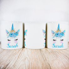 Load image into Gallery viewer, Personalised Unicorn Money Pot | Blue Flowers &amp; Horn - Money Bank - Molly Dolly Crafts
