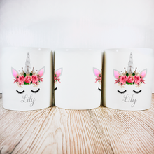 Load image into Gallery viewer, Personalised Unicorn Money Pot | Pink Flowers &amp; Silver Horn - Money Bank - Molly Dolly Crafts
