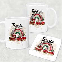 Load image into Gallery viewer, Mouse Train Rainbow Personalised Christmas Eve Mug and Coaster Set

