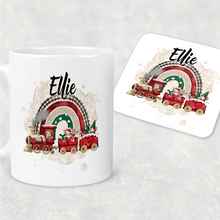Load image into Gallery viewer, Mouse Train Rainbow Personalised Christmas Eve Mug and Coaster Set
