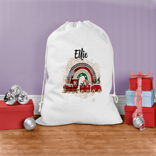 Load image into Gallery viewer, Mouse Train Rainbow Personalised Christmas Santa Sack
