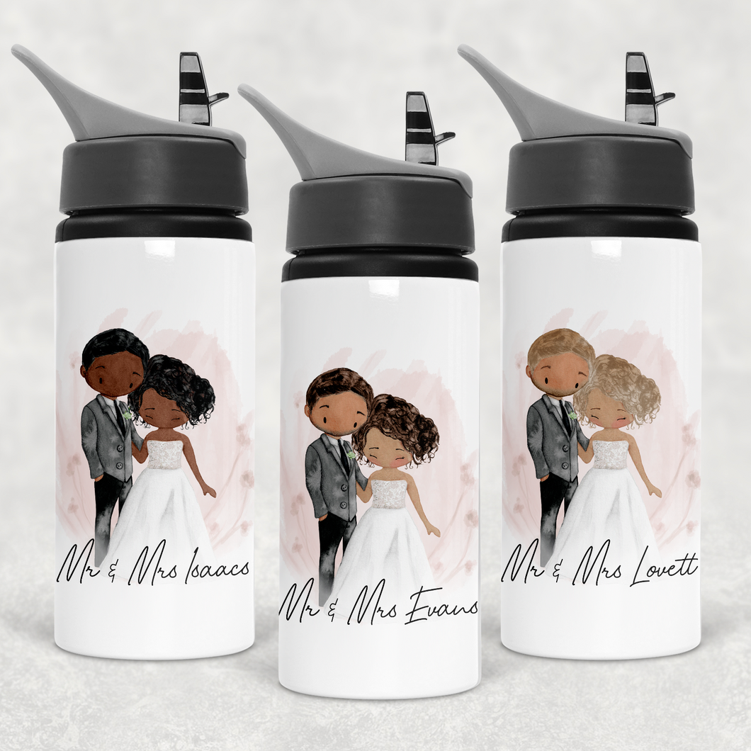 Mr & Mrs Wedding Couple Personalised Aluminium Straw Bottle Bride Groom