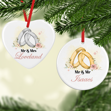 Load image into Gallery viewer, Rings Mr &amp; Mrs Wedding Personalised Ceramic Bauble
