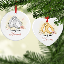 Load image into Gallery viewer, Rings Mr &amp; Mrs Wedding Personalised Ceramic Bauble
