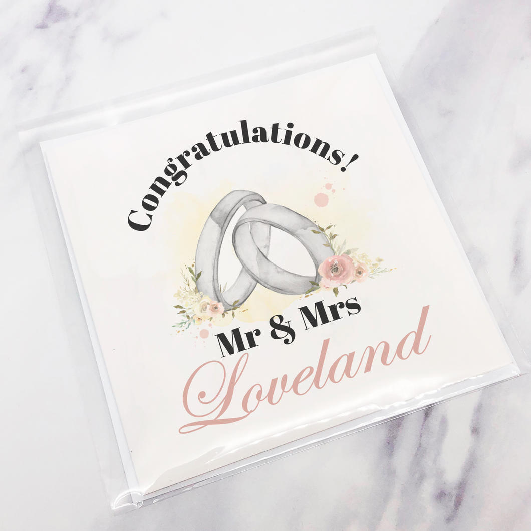 Wedding Ring Congratulations Mr & Mrs Wedding Day Card
